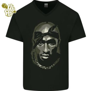 Hip Hop Rap Music Rapper Mens V-Neck Cotton T-Shirt