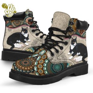 Tuxedo Cat Boot Vintage Mandala Asboot All Season Boots