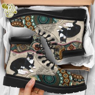 Tuxedo Cat Boot Vintage Mandala Asboot All Season Boots